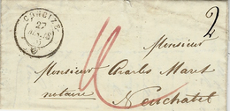 1845- Lettre De CONCIZE  Pour Neuchâtel Taxe 4 - ... - 1855 Prefilatelia