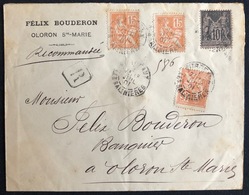 Lettre Recommandée Mixte Sage/mouchon à 55c N° 97 & 117 Obl De Bordeaux Les Salinieres Pour Oloron Ste Marie TTB - 1898-1900 Sage (Tipo III)