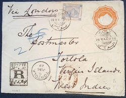 1889 EGYPT REGISTERED POSTAL STATIONERY FRONT TO TORTOLA, VIRGIN ISLANDS - EXTREMELY RARE DESTINATION - 1866-1914 Khédivat D'Égypte