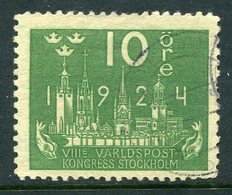 SWEDEN 1924 UPU Congress 10 Öre With Lines Watermark Used, .  Michel 145x - Usados