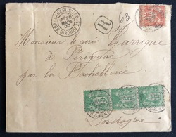 Lettre Recommandée Sage à 55c N° 94 & 102 X3 Obl De Bordeaux Place St Projet Pour Perignac TTB - 1898-1900 Sage (Type III)