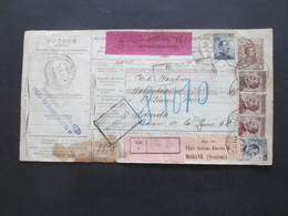 Italien 1913 Auslandspaketkarte Zusatzfrankaturen Und Vielen Stempeln Torino - Ostende Klebezettel Assegno Remboursement - Postal Parcels