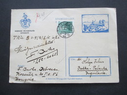 Rumänien 1935 Postkarte Mit Pferdekusche Und Wappen Debreceni Belyeggyüjtok Egyesülete Nach Backa Jugoslawien Gesendet - Cartas & Documentos