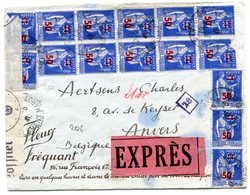 PARIS Env. Du 21/05/1941 Tarif EXPRES Pour ANVERS BELGIQUE Contrôle Censure Allemande+ Verso Vignette FLEUROP - 1921-1960: Période Moderne