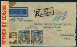 1942, Registered Letter From NAIROBI With Censor Strip And Mark To Bombay - Kenya, Uganda & Tanganyika