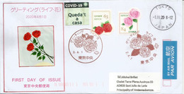 Flowers In Daily Life - 2020. FDC Tokyo,sent Andorra,with Andorran Label STAY HOME In Catalan Language Covid19 Lockdown - Briefe U. Dokumente