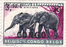 TIMBRE 0021 - Congo Belge - Y&T CD 407 De 1960 - 3,50 Fr - Elephant-Loxodonta Africana / Surcharge 3.50F On 3F Belgian.. - Andere & Zonder Classificatie