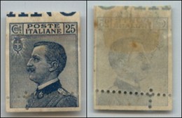 REGNO - 1908 - Dentellatura Solo In Basso - 25 Cent Michetti (83 Varietà) Bordo Foglio In Alto - Dentellatura Obliqua Sp - Sonstige & Ohne Zuordnung