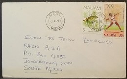 Malawi - Cover To South Africa 1988 Olympic Games Bird Euthini - Malawi (1964-...)