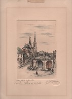 Gravure D'Epoque /Eau Forte Originale/ DOURDAN/"Place De La Halle"/TH ADAM/Estampe Taille Douce/Vers 1950      GRAV318 - Prints & Engravings