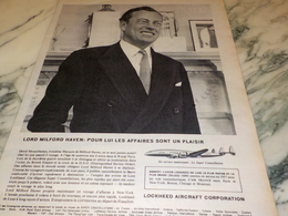 ANCIENNE PUBLICITE LORD MILFORD HAVEN  ET L AVION LOCKHEED  1956 - Advertenties