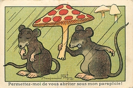 BENJAMIN RABIER ILLUSTRATEUR - "PERMETTEZ MOI DE VOUS ABRITER SOUS MON PARAPLUIE" - CHROMO ANCIEN - Format (7 X 10,5 Cm) - Rabier, B.