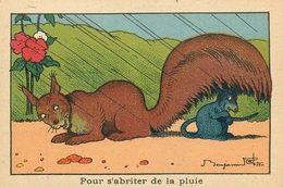 BENJAMIN RABIER ILLUSTRATEUR - "POUR S4ABRITER DE LA PLUIS" - CHROMO ANCIEN - Format (7 X 10,5 Cm) - Rabier, B.