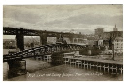 Ref 1363 - 1916 WWI Postcard - High Level & Swing Bridges - Newcastle On Tyne- Northumberland - Newcastle-upon-Tyne