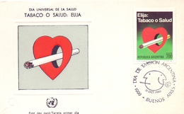 BRASIL RIO BUENOS AIRES 1980 POST CARD + COVER TABACO O SALUD   COVER FDC  (MAGG20397) - Erste Hilfe