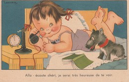 ALLO écoute Chéri Je Serai Très Heureuse De Te Voir (Enfant Chien Téléphone) Illustrateur  GOUGEON Circulée 1954 - Gougeon