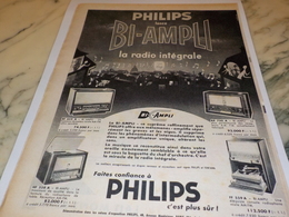 ANCIENNE PUBLICITE RADIO INTEGRALE BI AMPLI PHILIPS  1956 - Otros & Sin Clasificación