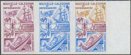 NEW CALEDONIA (1979) Ships. Emblem. Trial Color Proof Strip Of 3. Chamber Of Commerce & Industry Centenary. Scott C151 - Non Dentelés, épreuves & Variétés