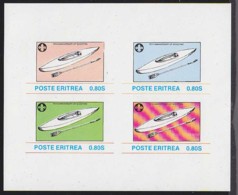 ERITREA (1953) Kayak With Paddle. Imperforate Minisheet Of 4. 75th Anniversary Of Scouting. Unlisted In Scott - Erythrée