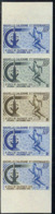 NEW CALEDONIA (1966d) Running. Trial Color Proofs In Strip Of 5 With Multicolor. 2nd South Pacific Games. Scott No 350 - Imperforates, Proofs & Errors