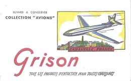 PUBLICITE BUVARD  GRISON ENTRETIEN DES CHAUSSURES, AVION CARAVELLE FRANCE SUR PARIS, TOUR EIFFEL, - Transports