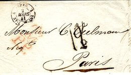 1841- Lettre De Madrid ( M Couronné P.P. Rouge )  + Taxe 12 Tampon  Pour Paris Entrée ESPAG. 2 ST.J De LUZ Noir 2 - Marques D'entrées