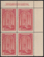 Canada 1938 MNH Sc #241 10c Memorial Chamber Plate 1 UR Block Of 4 - Num. Planches & Inscriptions Marge