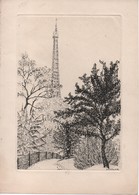 Gravure Avec Trait Carré/Jacques HOUPLAIN/La Tout Eiffel Vue D'un Square/ Vers 1950-1980        GRAV319 - Estampas & Grabados