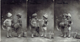 Bonne Année Fillette Et Garcons Lot De 3 CARTES 1914 - Groepen Kinderen En Familie