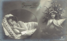 Joyeux Noel Enfants Little Girl Carte Fantaisie Portrait Fillettes Anges Qui Prie Sapin 1913 - Retratos