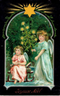 Joyeux Noel Enfants Angelots Creche Nativité Sapin Etoile Carte Glaçée 1908 - Retratos