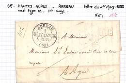 05 - HAUTES ALPES - ARREAU  - Lettre Du 1 Mars 1835 - Cad Type 12 - PP Rouge - 1801-1848: Précurseurs XIX