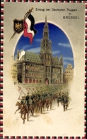 Tenir à La Lumière Relief Lithographie Bruxelles Brüssel, Einzug Deutscher Truppen, Adlerwappen, Reichsfahne - Bruxelles (Città)