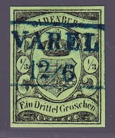 (1859) 1/3 Groschen Schwarz Auf Grün Gestempelt. Sperati Ganzfälschung Rückseitig Gestempelt Mit Sammlungsnummer 313 - Oldenburg