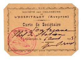 VP17.149 - CHASSE - Société Des Chasseurs De L'HOSPITALET ( Aveyron) - Carte De Sociétaire - Mr FONTECANE - Altri & Non Classificati