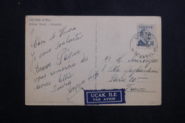 TURQUIE - Affranchissement De Istambul En 1957 Sur Carte Postale ( Hôtel Hilton ) Pour La France - L 61589 - Cartas & Documentos