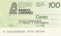 MINIASSEGNO BANCO LARIANO UN COMM LEGNANO L.100 FDS (YM386 - [10] Cheques En Mini-cheques