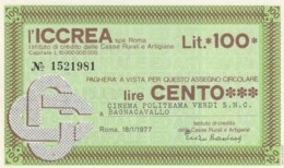 MINIASSEGNO ICCREA CINEMA POLITEAMA L.100 FDS (YM218 - [10] Cheques Y Mini-cheques