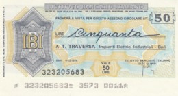 MINIASSEGNO ISTITUTO BANCARIO ITALIANO T.TRAVERSA BARI L.50 FDS (YM200 - [10] Assegni E Miniassegni