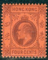 1903 King Edward VII,Definitives,Hong Kong,Mi.63, 4 C.,MLH - 1941-45 Japanisch Besetzung