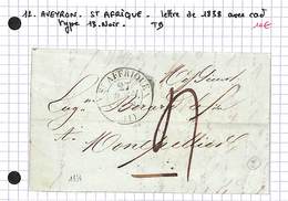 12 -AVEYRON -ST AFRIQUE  - Lettre  De 1838 Avec Cad Type 13 -noir -TB - 1801-1848: Precursores XIX