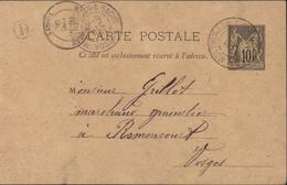 Entier Carte Postale Sage 10 Ct Noir Sur Brun CAD Monthureux Sur Saône 19 12 90 Boite Rurale D Bleurville (88 Vosges) - Standard Postcards & Stamped On Demand (before 1995)