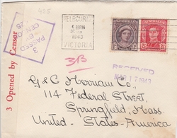 Australie Lettre Censurée Melbourne Pour Les Etats Unis 1943 - Storia Postale