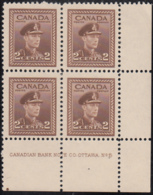 Canada 1942 MNH Sc #250 2c George VI Plate 5 LR Block Of 4 - Plate Number & Inscriptions