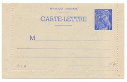 France Entier Carte Lettre 1 Fr Mercure Neuve SUP - Cartoline-lettere