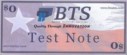 Test Note, BTS-101, NEWLY ATTRIBUTED NOTE & FIRM!!! Used To Calibrate ATMs UNC - Andere & Zonder Classificatie