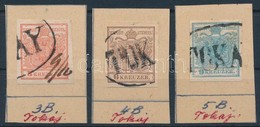 O 1850 3kr, 6kr, 9kr I. Tipusú Bélyegek Ovális TOKAY Bélyegzéssel, A 3kr Kézi Dátummal. Gudlin Az 1850-es Kiadáson Feket - Other & Unclassified