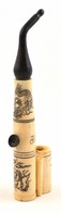 Kínai Faragott, Kézzel Festett, Jelzett Csont Pipa. Nem Használt. / Chinese Carved Bone Pipe, Hand Painted. 19 Cm - Other & Unclassified