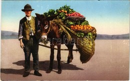 ** T2/T3 Costumi Napoletani / Neapolitan Fruit Seller With Donkey, Italian Folklore. Edit. Brunner & Co. 20-59. (Rb) - Unclassified