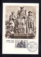 " SAINT YVES PATRON DES HOMMES DE LOI " Sur Carte Maximum De 1957 N°YT 1063 Voir Les 2 Scans Parf état - 1950-1959